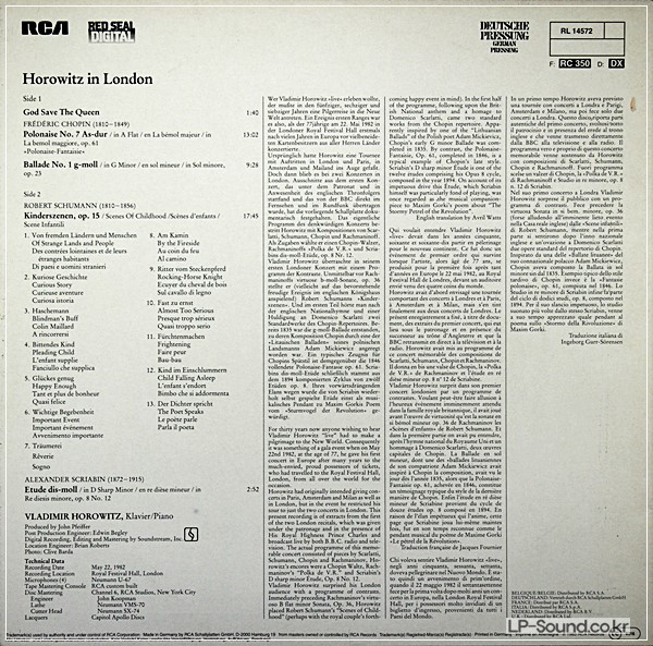 HOROWITZ IN LONDON CHOPIN . SCHUMANN . SCRIABIN RCA RED SEAL