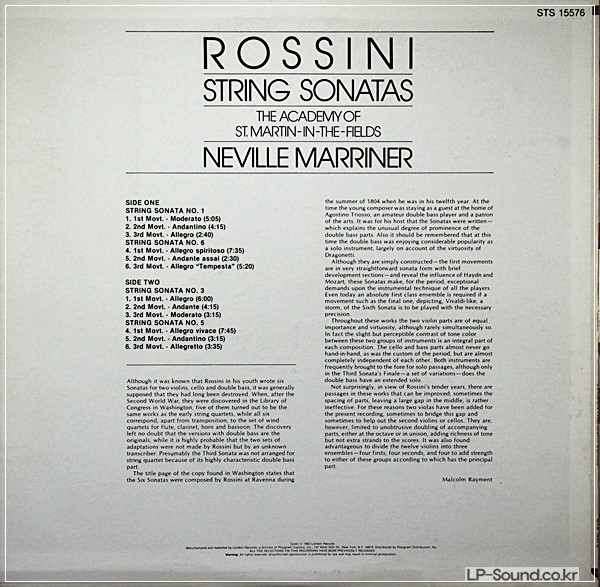 NEVILLE MARRINER ROSSINI STRING SONATAS  STS15576