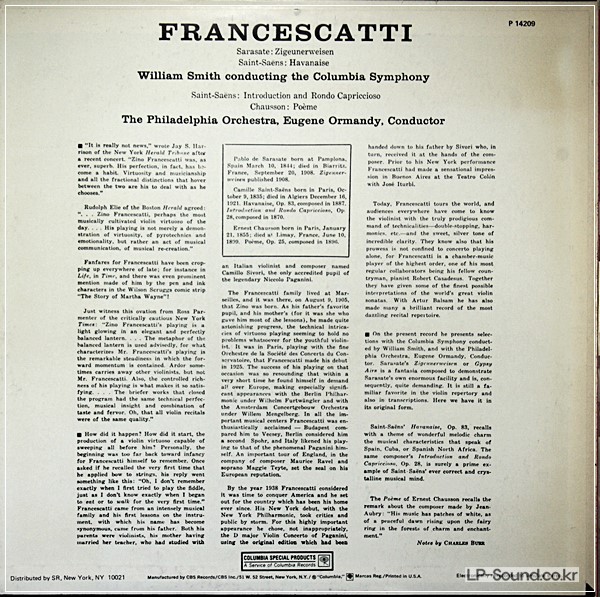 SARASATE SAINT-SAENS CHAUSSON FRANCESCATTI ORMANDY P14029 STREO