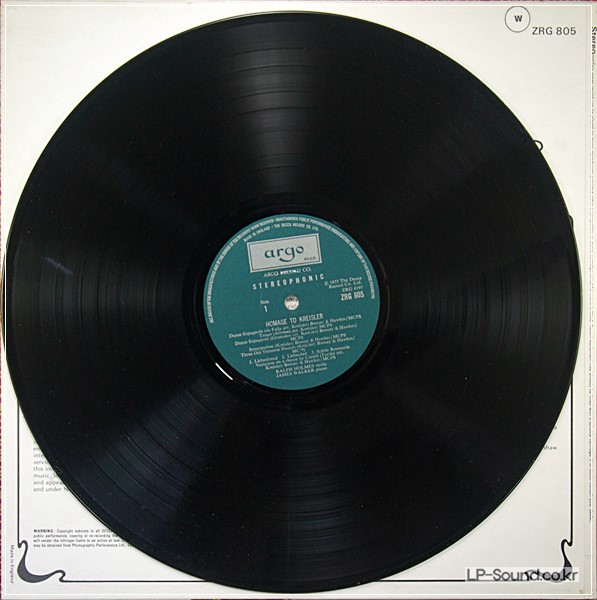 HOMAGE TO KREISLER RALPH HOLMES VIOLIN  ARGO ZRG 805