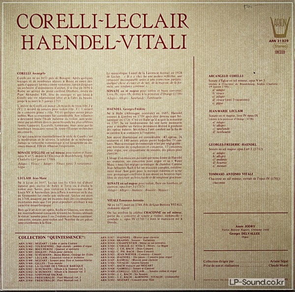 ANNIE JODRY - CORELLI LECLAIR HANDEL VITALI VIOLIN & ORGAN SONATAS ARION