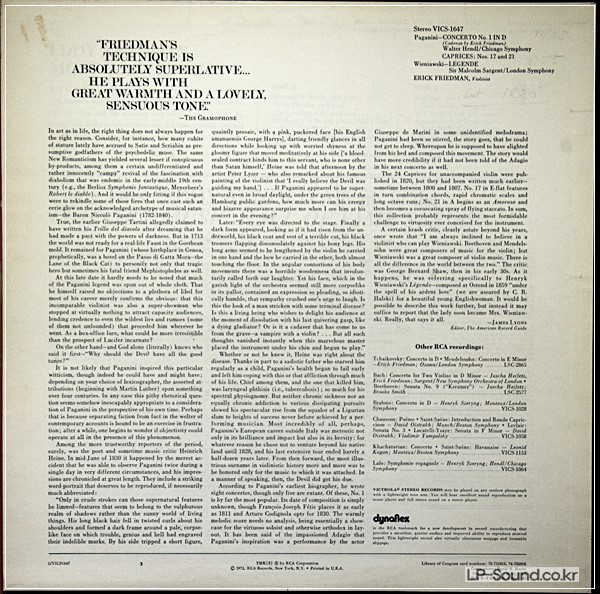 PAGANINI CONCERTO NO.1 WIENLAWSKI FRIEDMAN RCA VICS 1647