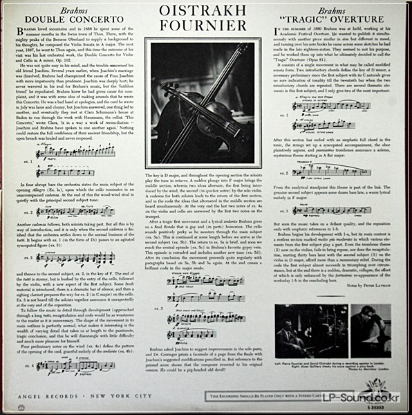 BRAHMS DOUBLE CONCERTO OP.102 OISTRAH FOURNIER ANGEL S 35353