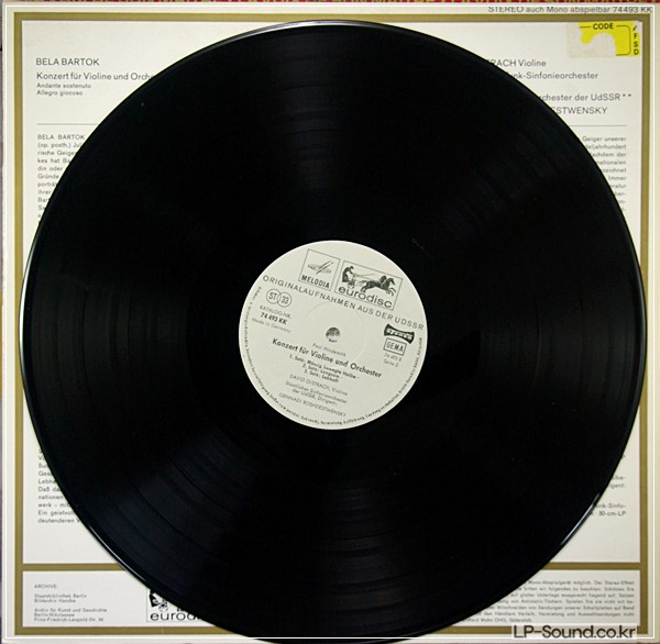 BARTOK HINDEMITH VIOLIN CONCERTOS  OISTRAKH ROSHDESTVENSKY EURODISC STEREO