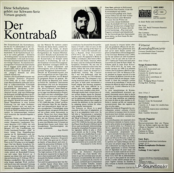 GARY KARR VIRTUOSE KONTRABAßKONZERTE SCHWANN LP DOUBLE-BASS KONTRABAß