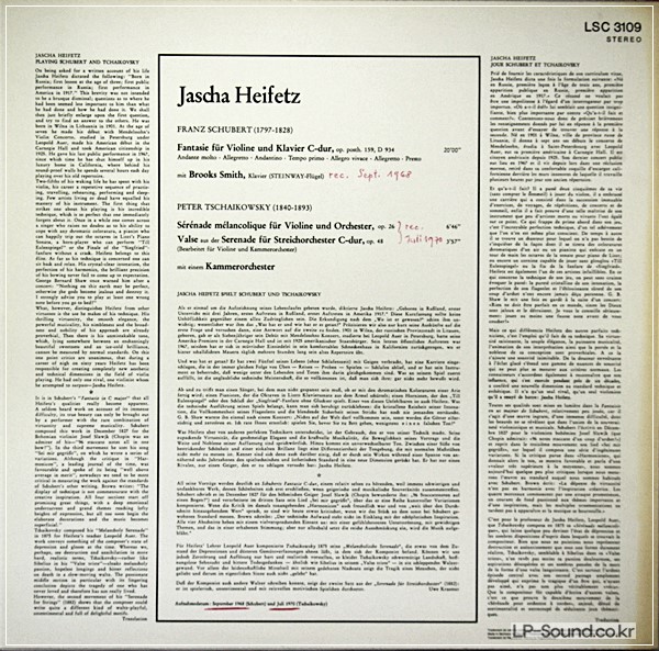 SCHUBERT / TSCHAIKOVSKY / VIOLIN - HEIFETZ / RCA LSC-3109 STEREO