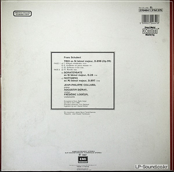 FRANZ SCHUBERT, TRIO D 898 COLLARD• DUMAY, LODEON  EMI  270464 DMM