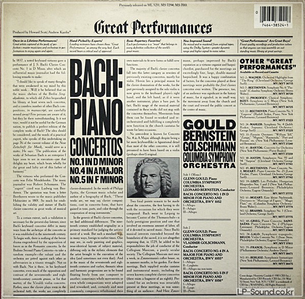 BACH: PIANO CONCERTOS 1/4/5  GLENN GOULD   CBS MY 38524
