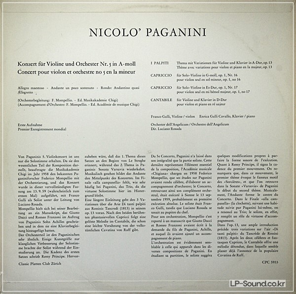 PAGANINI VIOLIN CONCERTO NO.5 FRANCO GULLI  CPC 5933