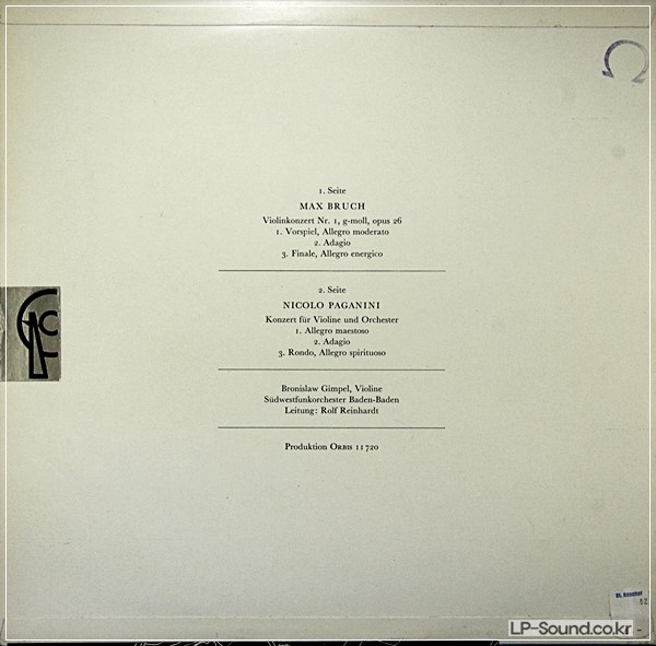 BRONISLAW GIMPEL, VIOLIN: BRUCH, PAGANINI ORBIS 11 720