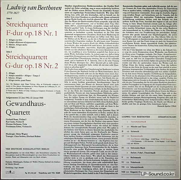 BEETHOVEN OP18  NO.1/2 SUSKE GEWANDHAUS QUARTET 8 25 655