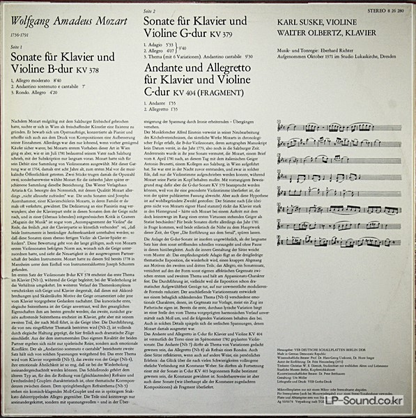 MOZART VIOLIN SONATE / VIOLIN SONATA SUSKE / OLBERTZETERNA 8 26 280 LP