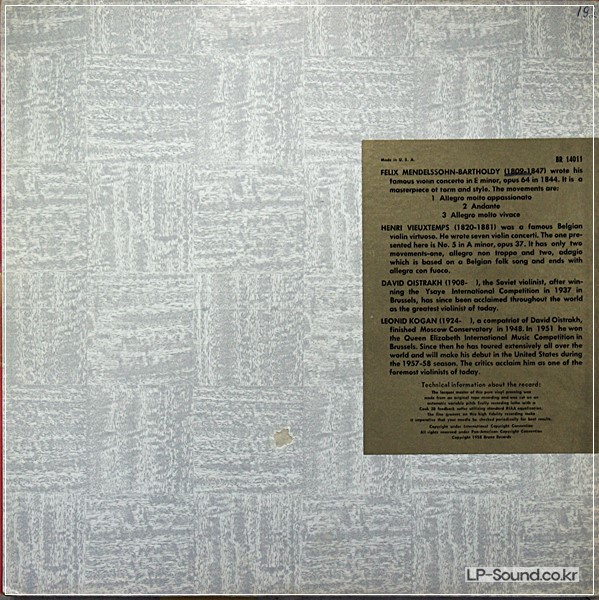 LEONID KOGAN, D. OISTRAKH: VIEUXTEMPS, MENDELSSOHN: VIOLIN CTS.BR 14011 ED1 DG