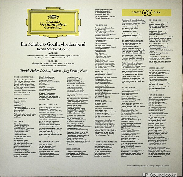 SCHUBERT GOETHE RECITAL FISCHER-DIESKAU SLPM 138 117