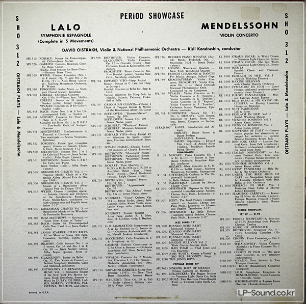 DAVID OISTRAKH PLAYS LALO & MENDELSSOHN  PERIOD SHO 312