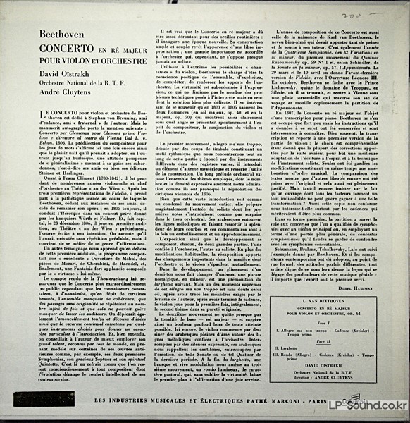 BEETHOVEN CONCERTO POUR VIOLON OISTRAKH  SAXF 817