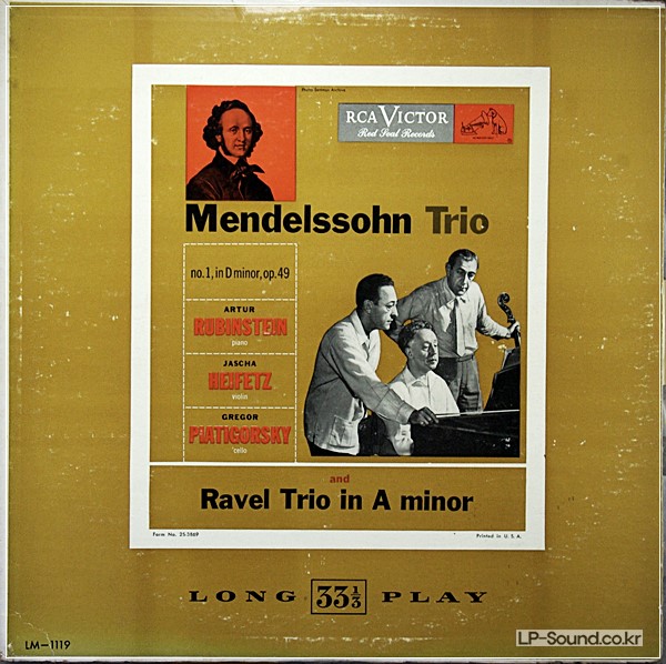 MENDELSSOHN TRIO RUBINSTEIN HEIFETZ PIATIGORSKY RCA LM 1119