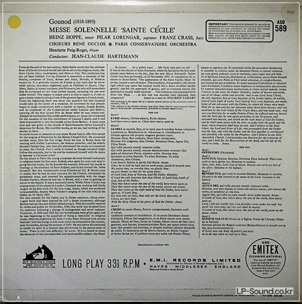 GOUNOD MESSE SOLENNELLE 'SAINT CECILE' LORENGAR HARTEMANN ASD 589