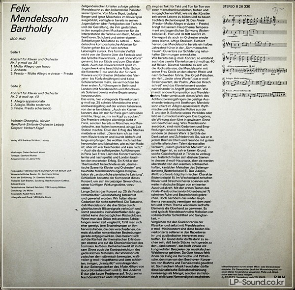 MENDELSSOHN KONZERT FüR KLAVIER NR.1 UND 2 GHEORGHIU LP/ G294