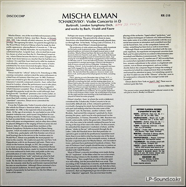 TCHAIKOVSKY VIOLIN CONCERTO MISCHA ELMAN  DISCOCORP