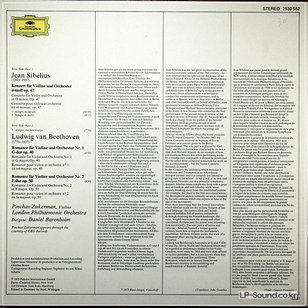 SIBELIUS & BEETHOVEN - VIOLIN CONCERTOS ZUKERMAN  DG 2530 552