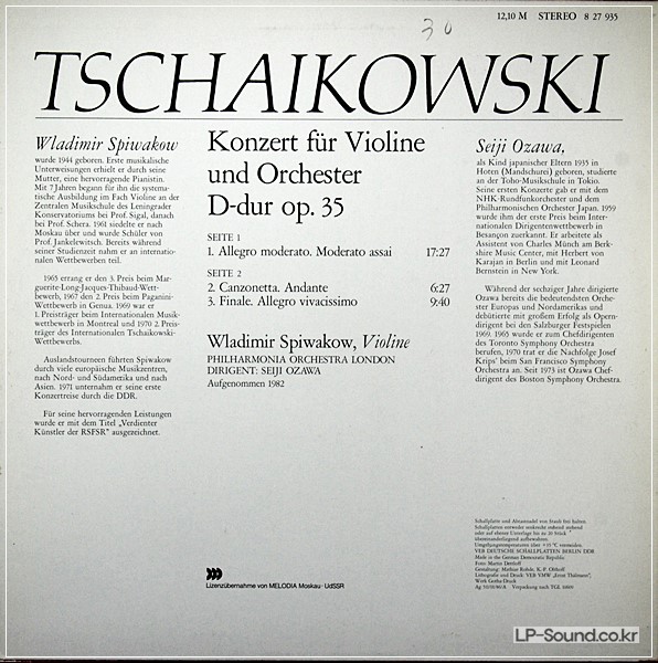 TCHAIKOVSKY VIOLIN CONCERTO SPIWAKOW OZAWA ETERNA 8 27 935