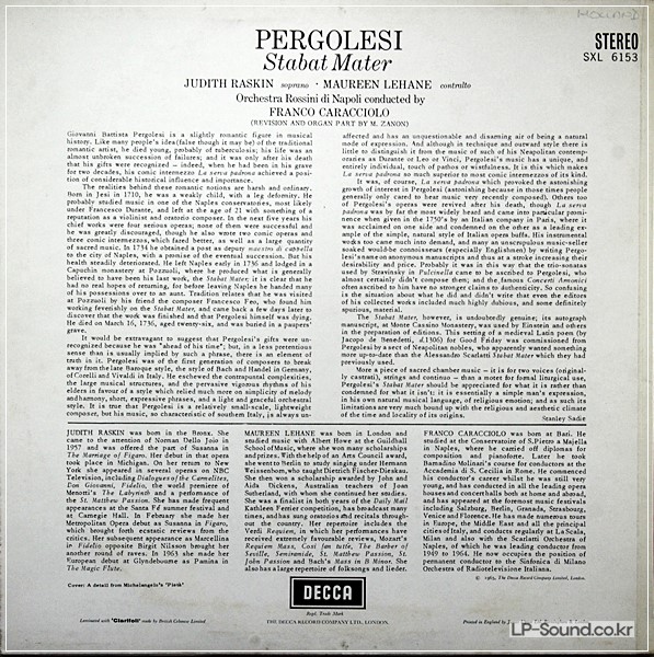 PERGOLESI STABAT MATER / CARACCIOLO / RASKIN /  DECCA SXL 6153