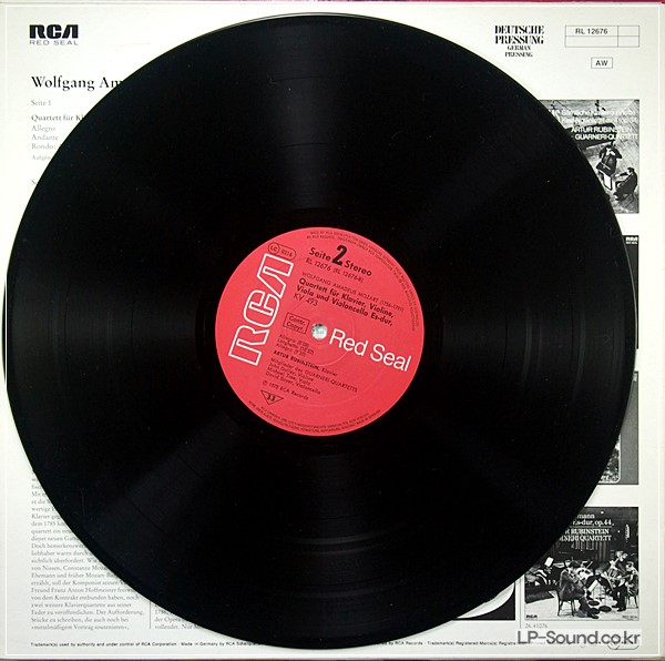 MOZART PIANO QUARTETS GUARNERI RUBINSTEIN RCA RED SEAL RL 12676