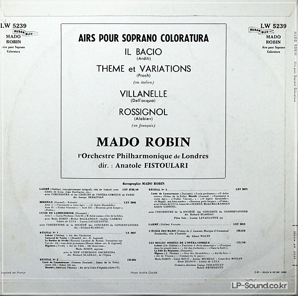 MADO ROBIN - ARIA FOR COLORATURA SOPRANO - DECCA LW 5239  10'