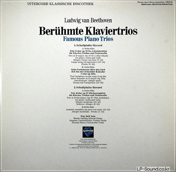 BEETHOVEN-TRIO BELL'ARTE–KLAVIER  TRIOS  INTERCORD  SAPHIR 2LP