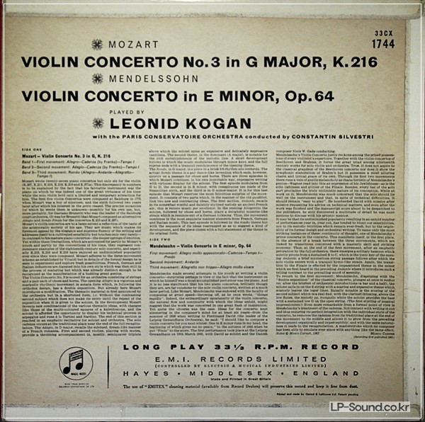 MOZART,MENDELSSOHN VIOLIN KOGAN,SILVESTRI  33CX 1744