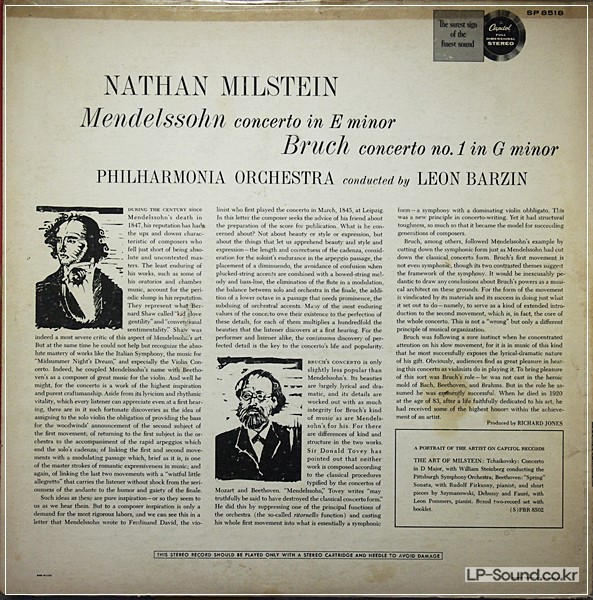 MENDELSSOHN / BRUCH VIOLIN CONCERTOS - NATHAN MILSTEIN CAPITOL SP8518 ED1