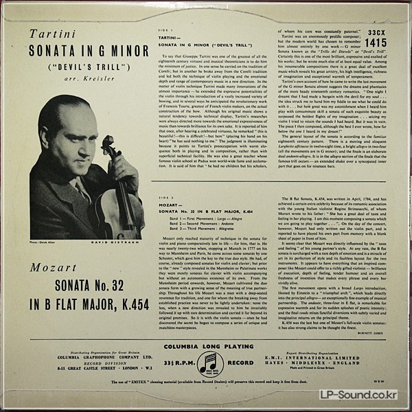 TARTINI: 'DEVIL'S TRILL' SONATA - DAVID OISTRAKH **COLUMBIA 33CX 1415