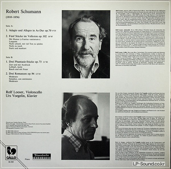 ROBERT SCHUMANN • ROLF LOOSER, VIOLONCELLE • URS VOEGELIN, PIANO