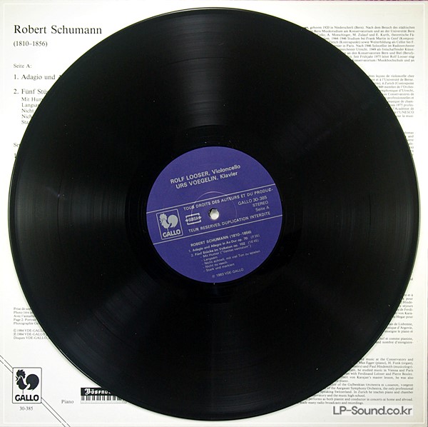 ROBERT SCHUMANN • ROLF LOOSER, VIOLONCELLE • URS VOEGELIN, PIANO