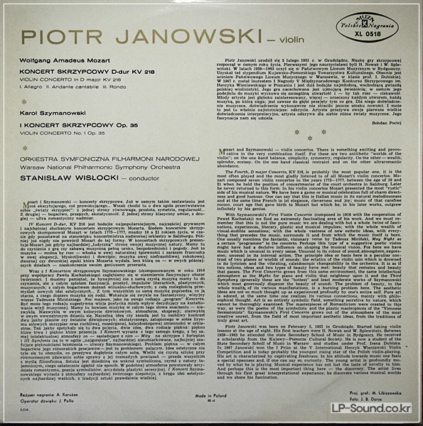 PIOTR JANOWSKI, WISLOCKI: MOZART, SZYMANOWSKI: VIOLIN   MUZA XL 0518 ED1