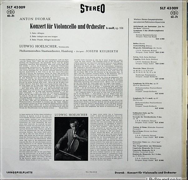 DVORAK CELLO CONCERTO  HOELSCHER / KEILBERTH   TELEFUNKEN STEREO SLT 43 009