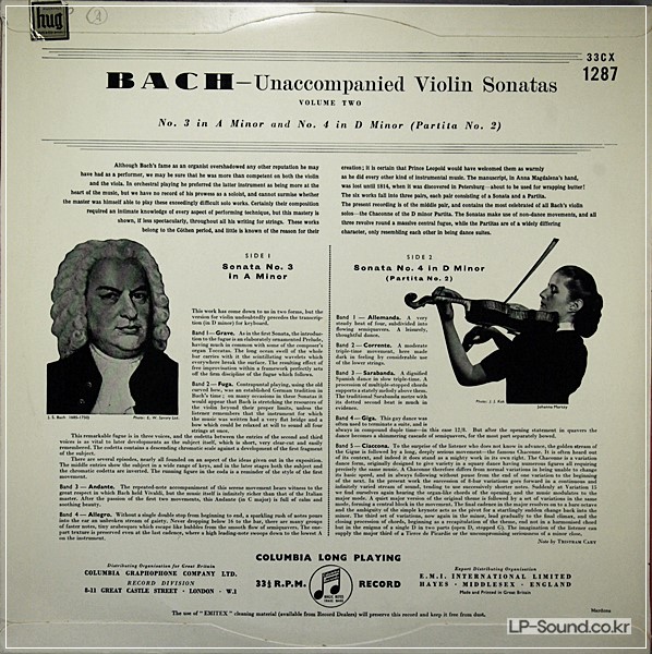 J.S.BACH THE UNACCOMPANIED VIOLIN SONATAS JOHANNA MARTZY, 33CX 1287