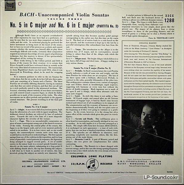 J.S.BACH THE UNACCOMPANIED VIOLIN SONATAS JOHANNA MARTZY, 33CX 1288