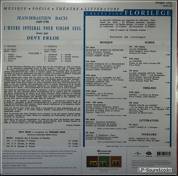 J.S. BACH SONATA AND PARTITA SONGS FOR UNACCOM  VIOLIN / DEVY ERLIH
