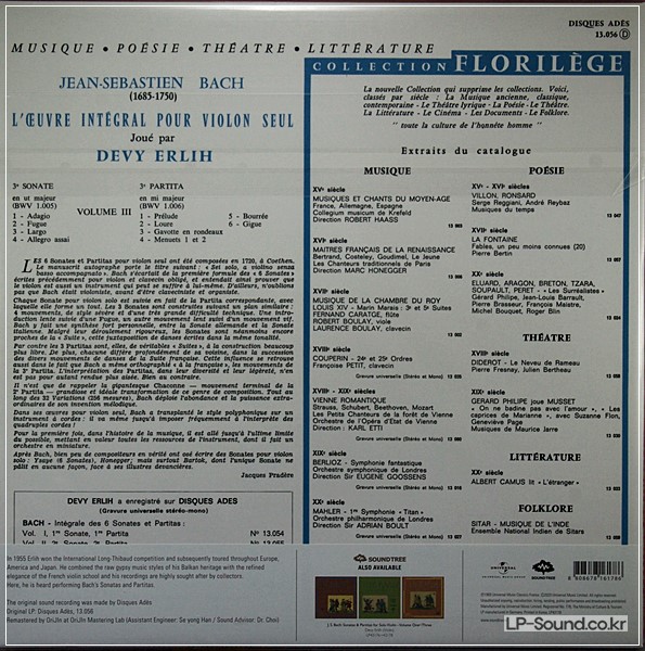 J.S. BACH SONATA AND PARTITA SONGS FOR UNACCOM  VIOLIN / DEVY ERLIH