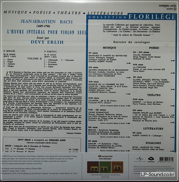 J.S. BACH SONATA AND PARTITA SONGS FOR UNACCOM  VIOLIN / DEVY ERLIH