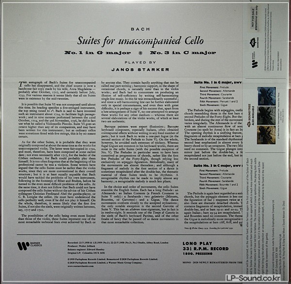 JANOS STARKER-BACH: SIX SUITES FOR VIOLONCELLO SOLO  NO.1/3 SEALED