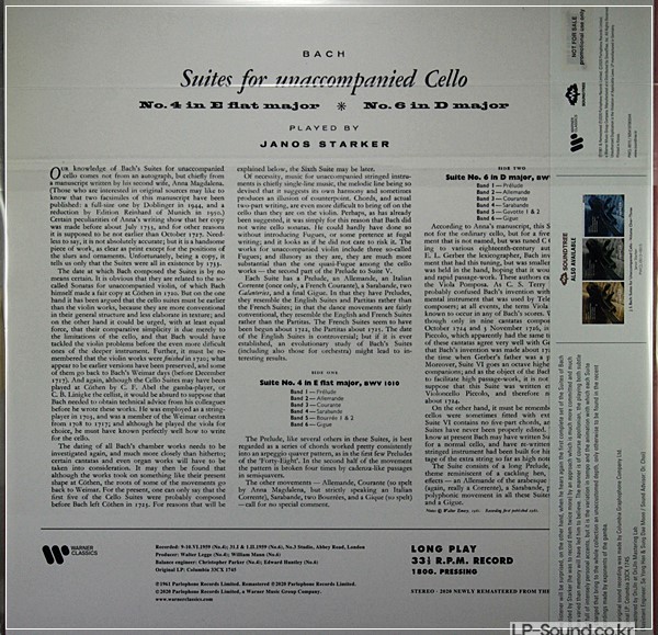 JANOS STARKER-BACH: SIX SUITES FOR VIOLONCELLO SOLO NO.4/6 SET SEALED