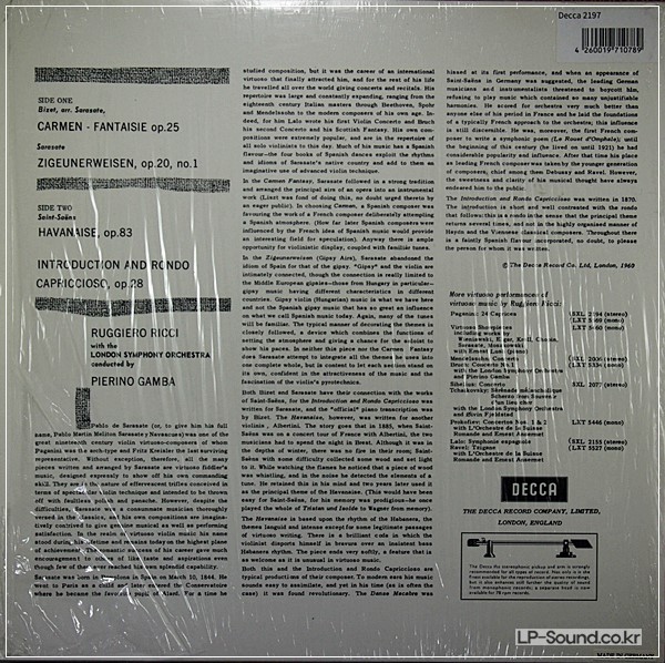 BIZET SARASATE GAMBA RICCI SXL-2197  SPEAKERS CORNER REISSUE 180G LP