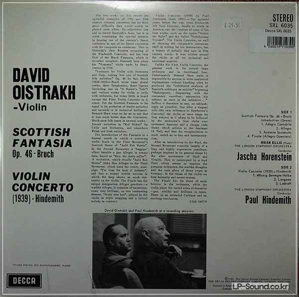 BRUCH: SCOTTISH FANTASIA / HINDEMITH: OISTRAKH /  HORENSTEIN 180GM SXL 6035