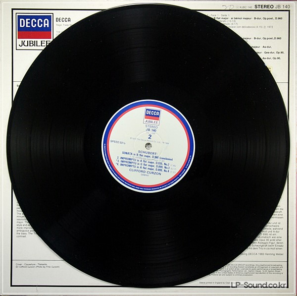 SCHUBERT - SONATA IN B FLAT MAJOR / CLIFFORD CURZON / IMPORT DECCA STEREO