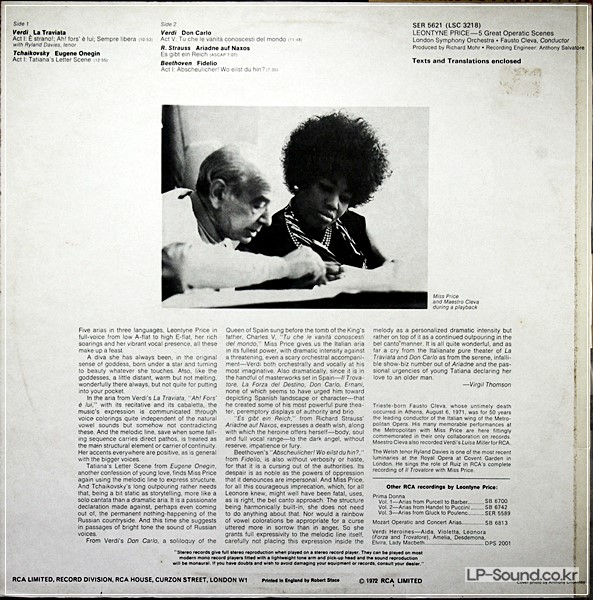 LEONTYNE PRICE - 5 GREAT OPERATIC SCENES - VINYL LP - RCA LSC-3218