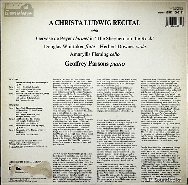 CHRISTA LUDWIG RECITAL BRAHMS RAVEL   ESD 1006151