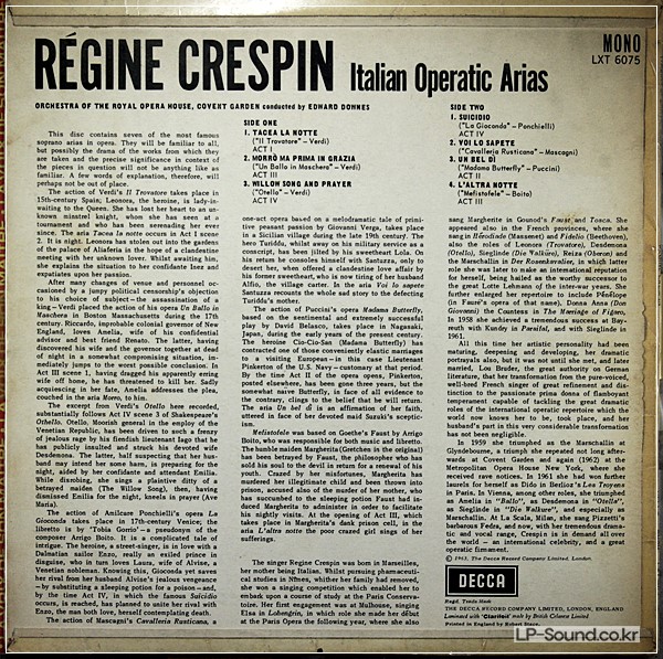 REGINE CRESPIN ITALIAN OPERATIC ARIAS 1963 DECCA  LXT 6075